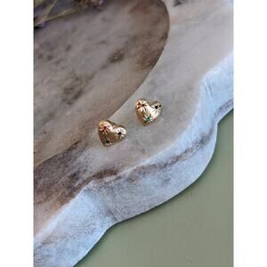 Vintage 14k Yellow Gold Dainty Tiny Heart with Multi-color Accents Post Earrings
